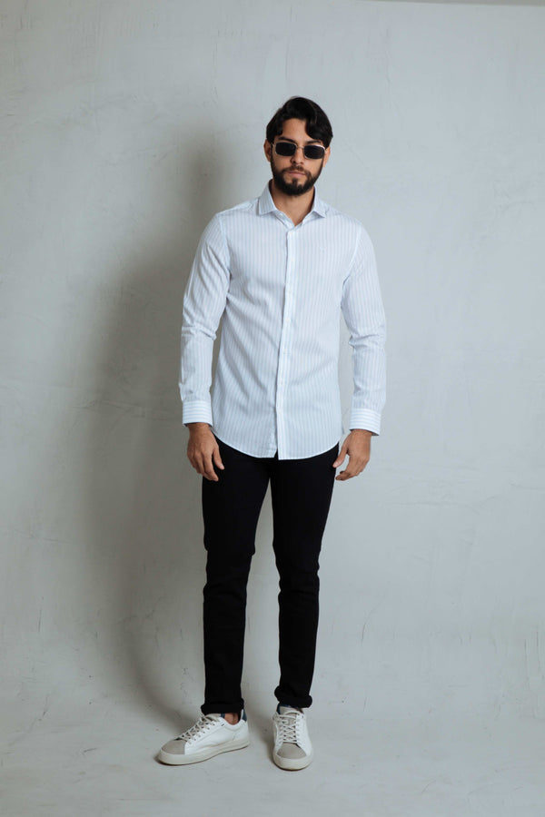 Camisa Manga Larga Rayas Baby Blue