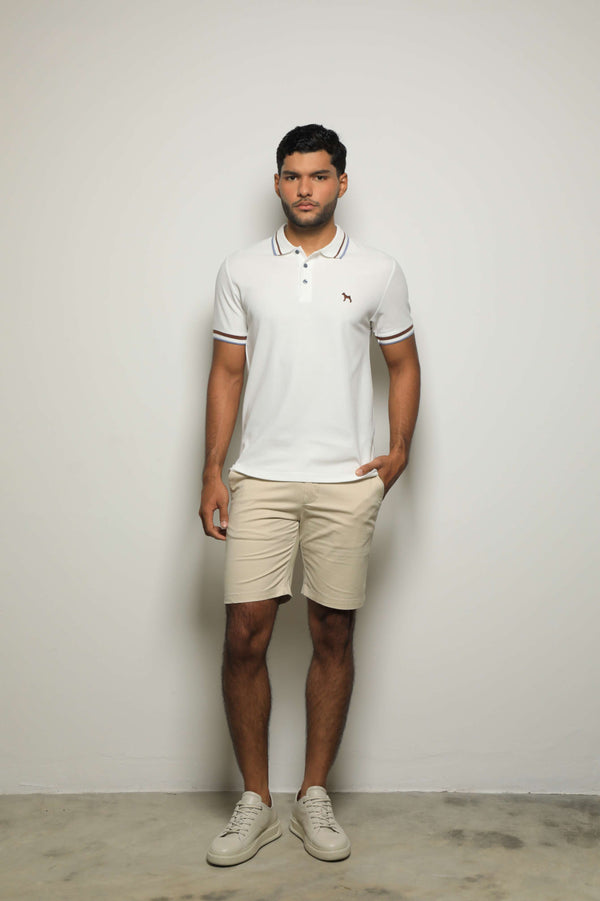 Polo Básica Blanco/Rayas Café