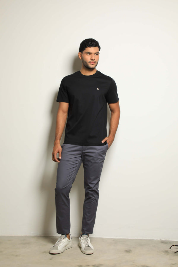 Camiseta Mercerizada Negro/Detalle Cuello