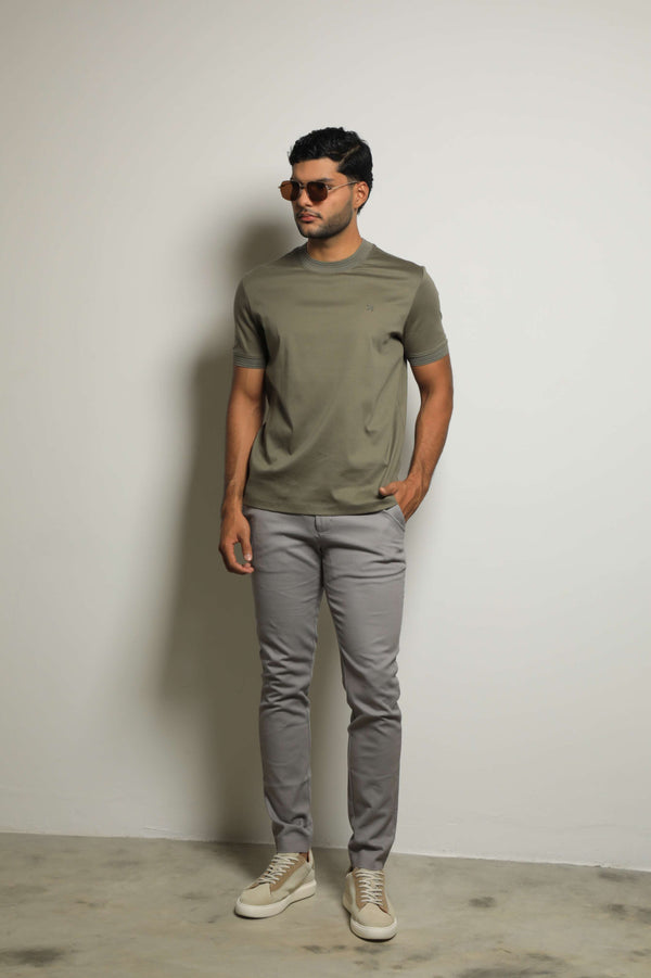 Camiseta Mercerizada Verde/Detalle Cuello-Puños