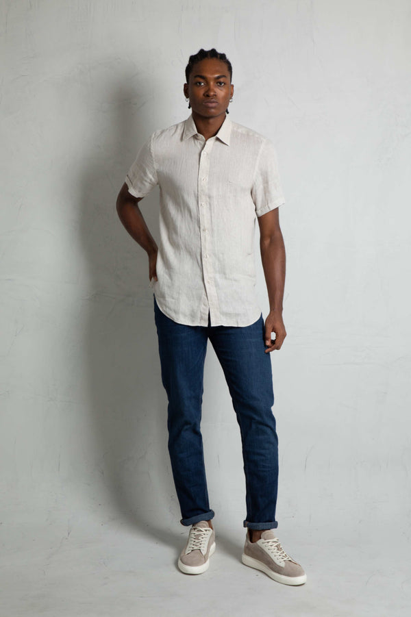 Camisa Manga Corta Lino Khaki