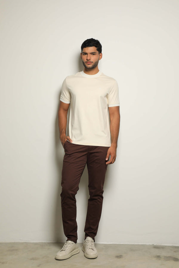 Camiseta Mercerizada Ivory/Detalle Cuello-Puños