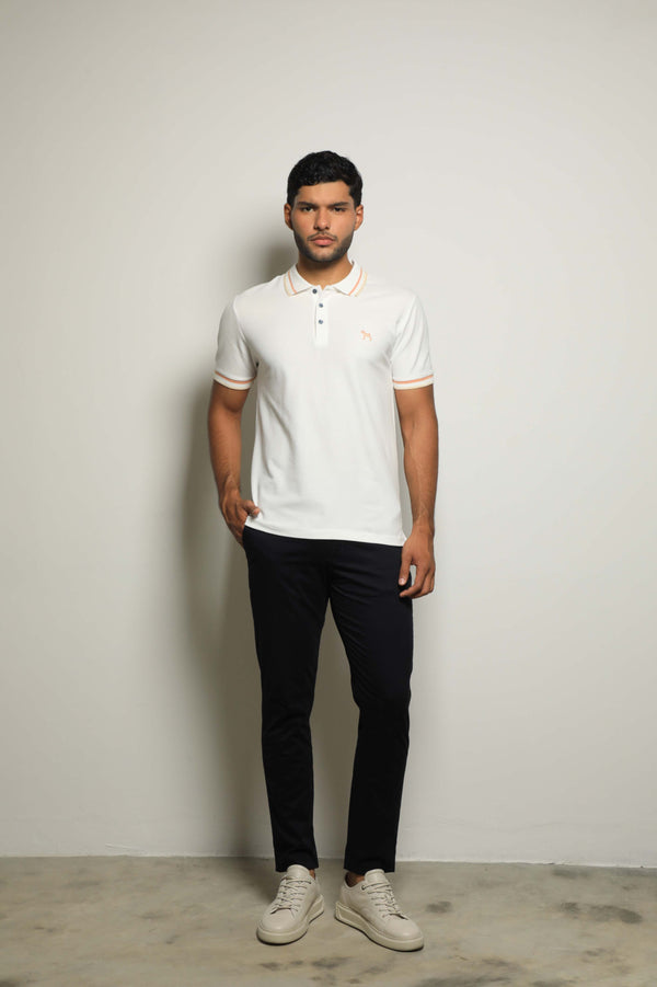 Polo Básica Blanco/Rayas Naranja