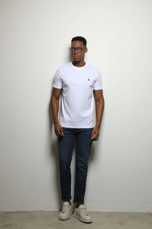 Camiseta Básica Blanco/Logo Azul (Custom Fit)