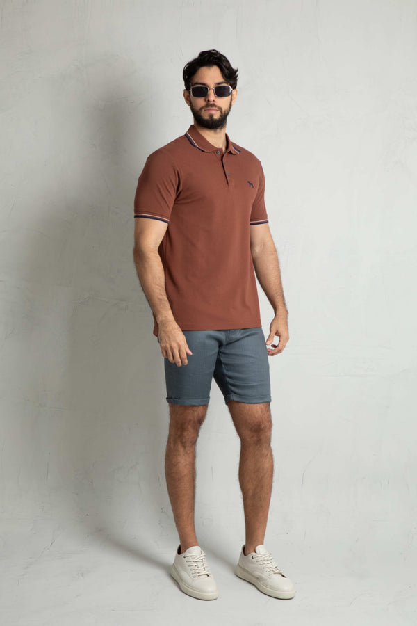 Polo Básica Café - Rayas (Custom Fit)