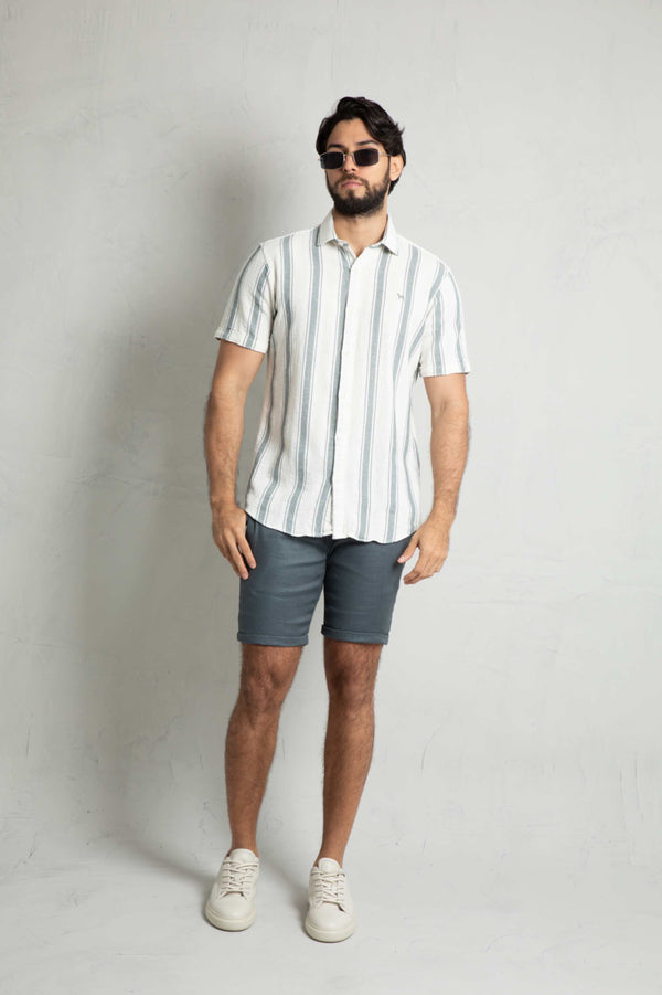 Camisa Manga Corta Rayas Verde - Tejida