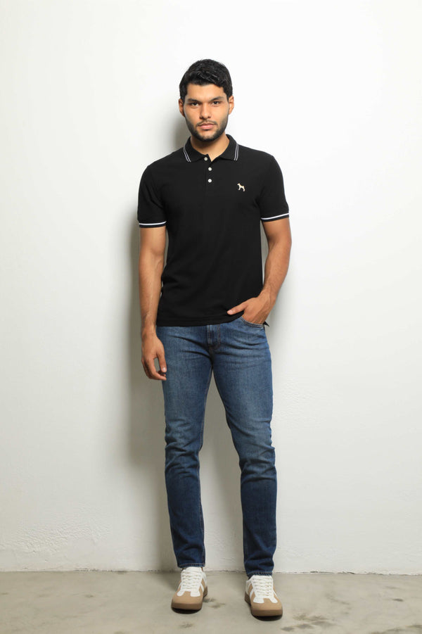 Polo Básica Negro/Rayas Blanco