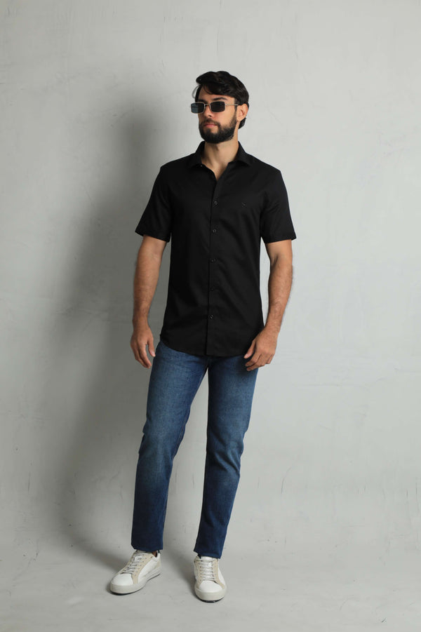 Camisa Manga Corta Negro (Cuadros)