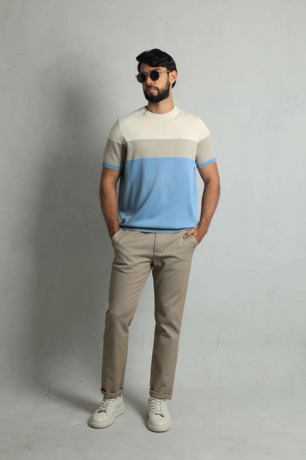 Suéter Fashion  Azul/Bloques Crema
