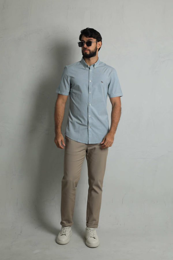 Camisa Manga Corta Cuadros Verde