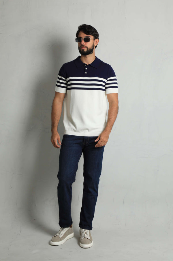 Suéter Fashion Crema/Azul Turquí
