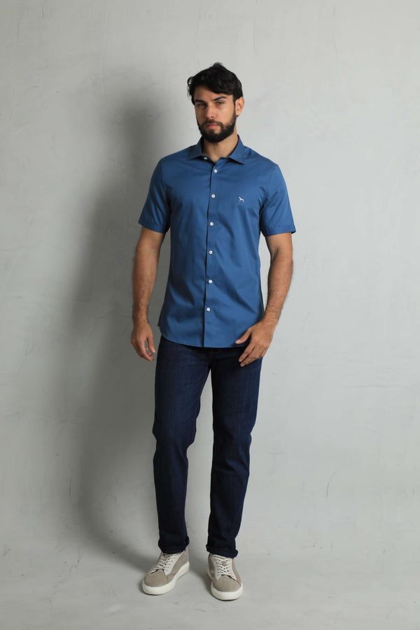 Camisa Manga Corta Azul Grisoso