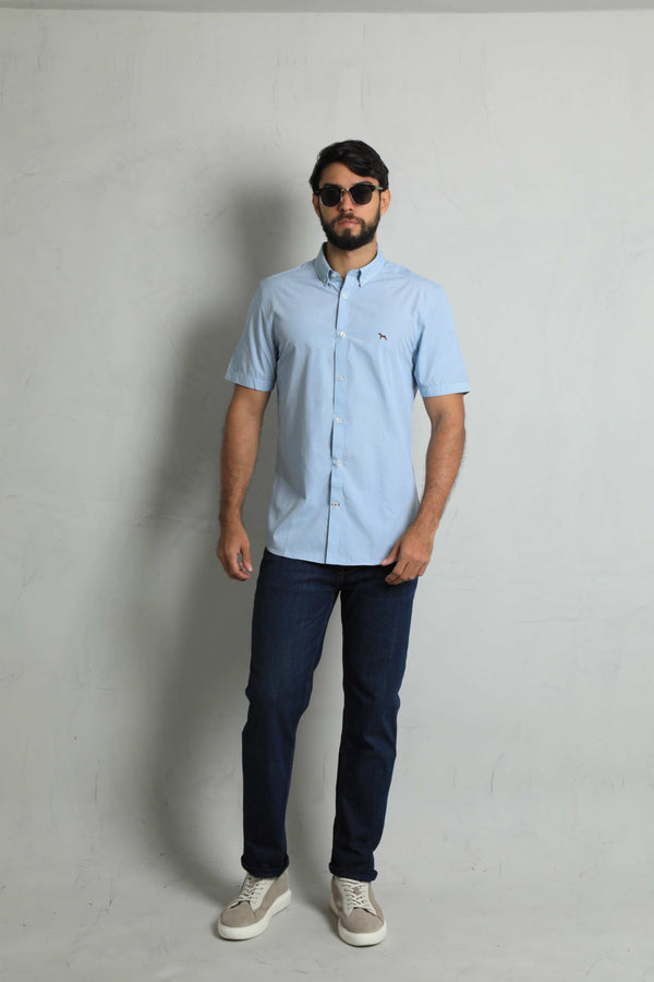 Camisa Manga Corta Cuadros Azul