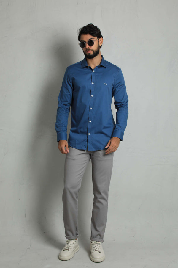 Camisa Manga Larga Azul Grisoso