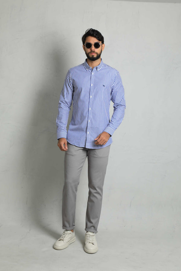 Camisa Manga Larga Rayas Azul