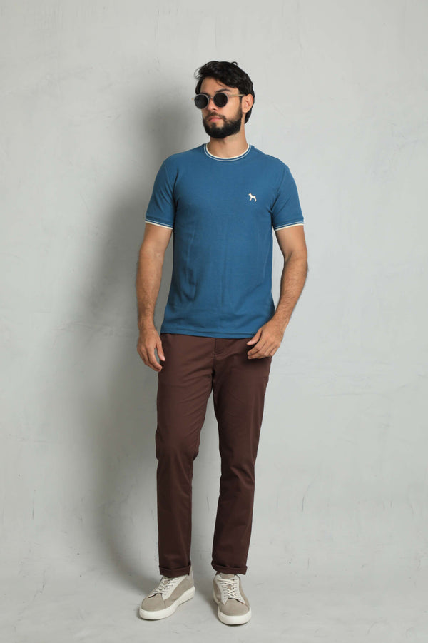 Camiseta Piqué Azul (Custom Fit)