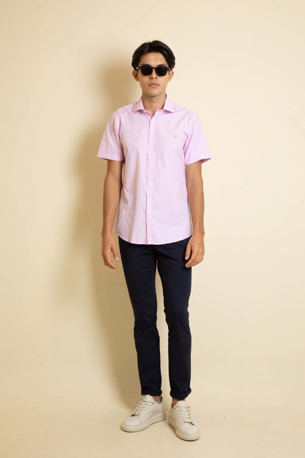 Camisa Manga Corta Cuadros Pequeños Rosado