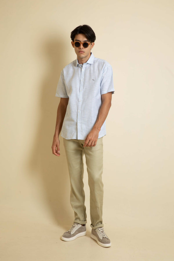 Camisa Manga Corta Rayas Azul Claro