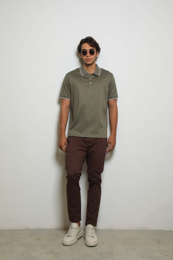 Polo Fashion Mercerizada Olive/Café