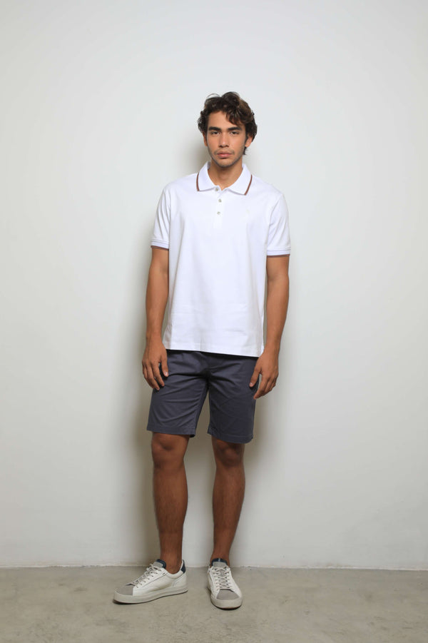 Polo Fashion Mercerizada Blanco/Café