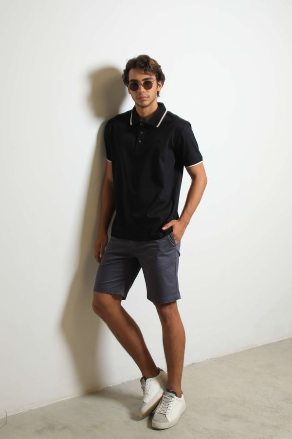 Polo Fashion Mercerizada Negro/Taupe