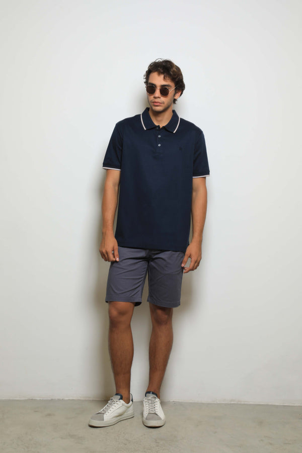 Polo Fashion Mercerizada Navy/Café