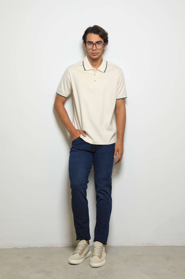 Polo Fashion Mercerizada Ivory/Verde