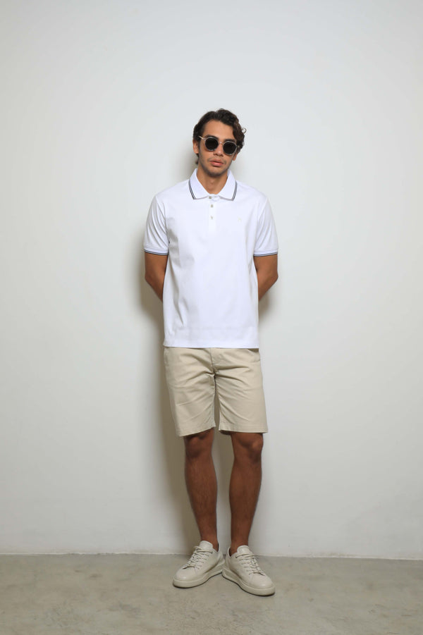 Polo Fashion Mercerizada Blanco/Navy